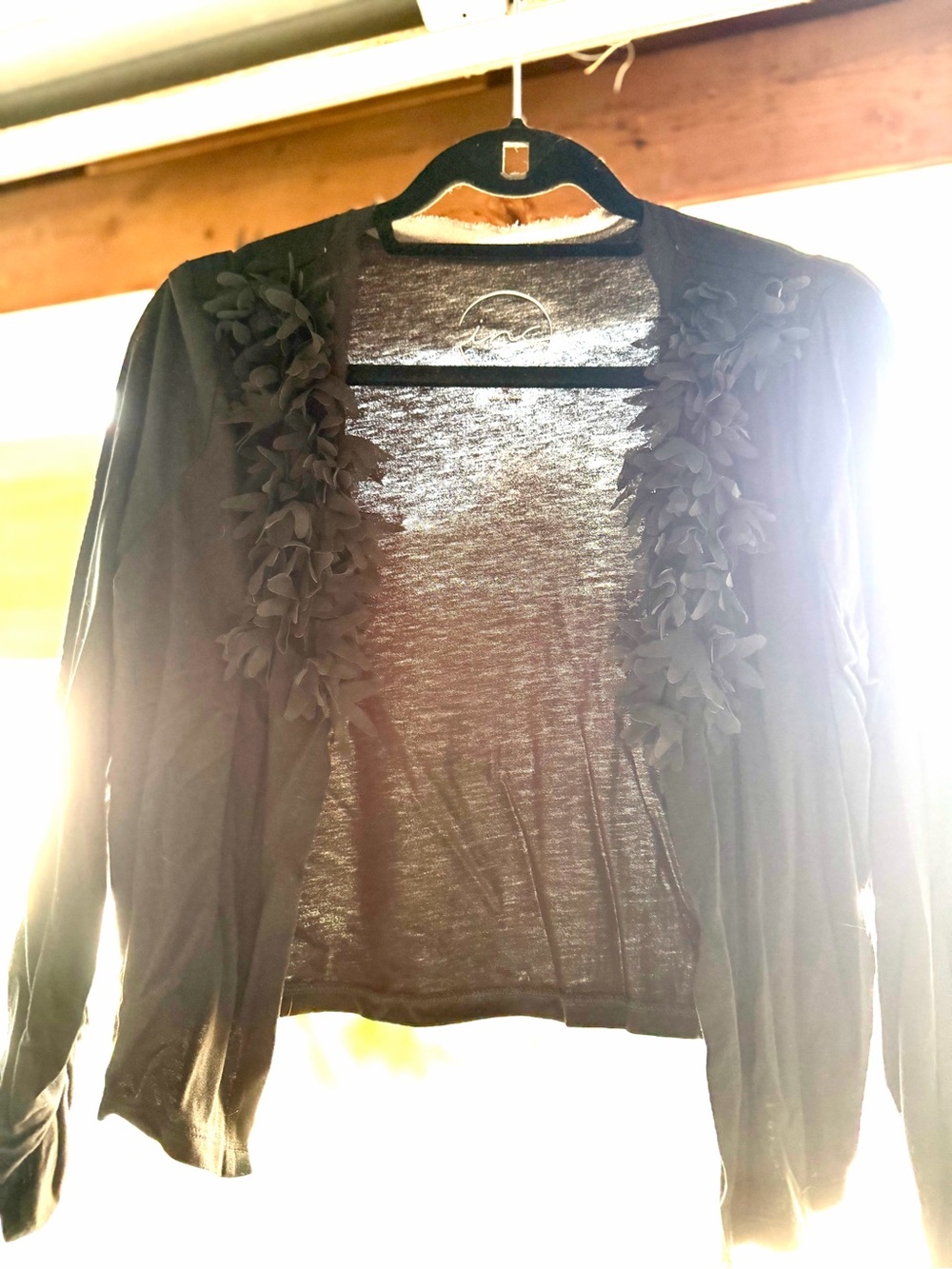 INC International Concepts Black Ruffle-Trim Open Front Cardigan